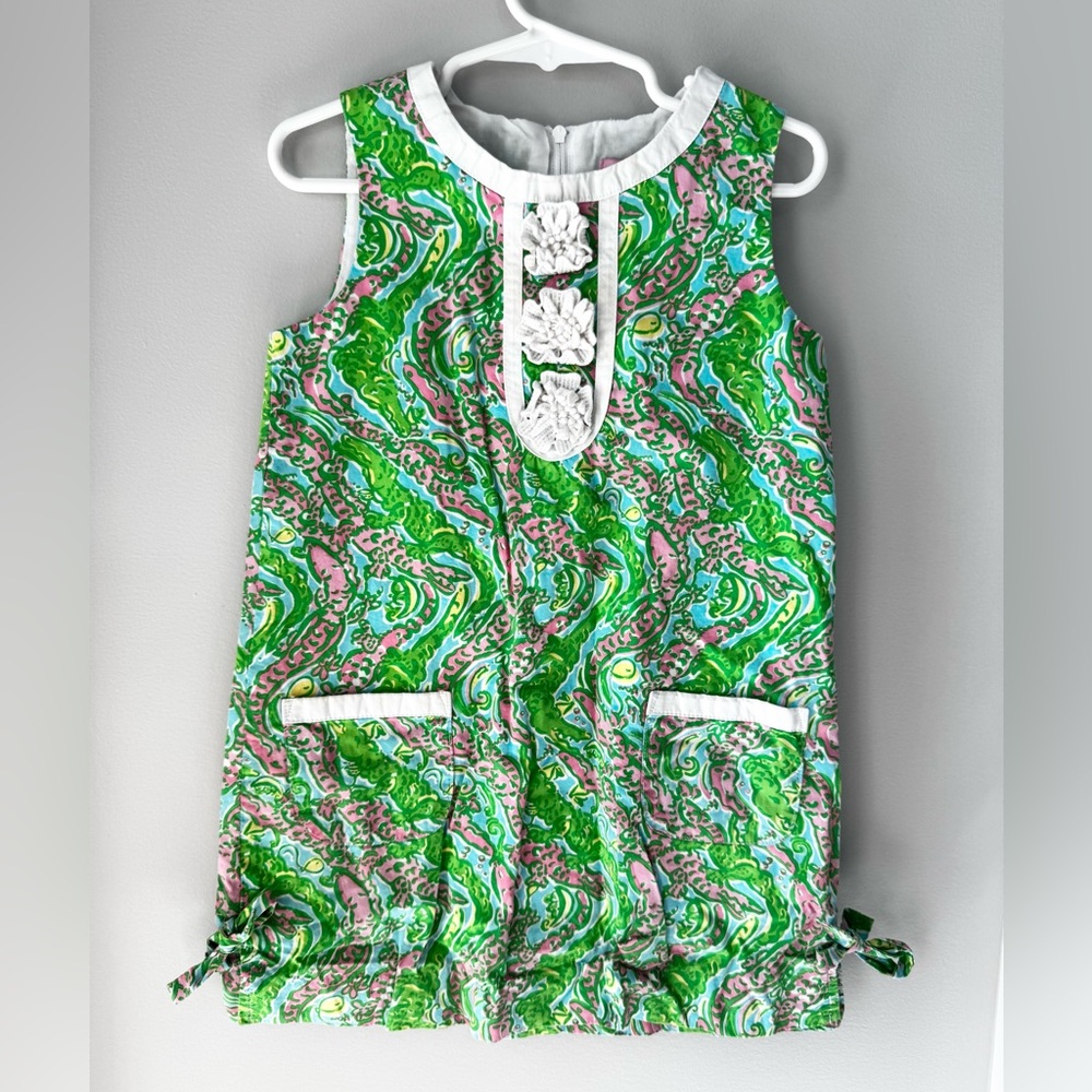 Lilly Pulitzer Green and Pink Classic Girls Shift Dress